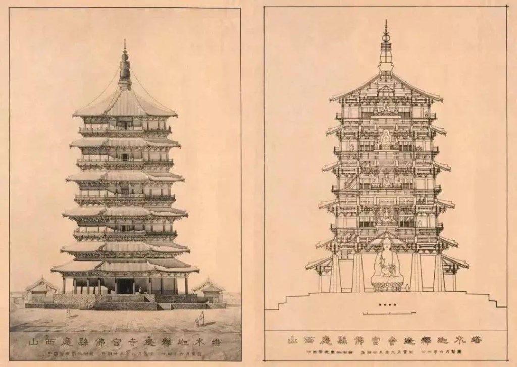 Hand-drawing of Sakyamuni Pagoda by Liang Shih-cheng